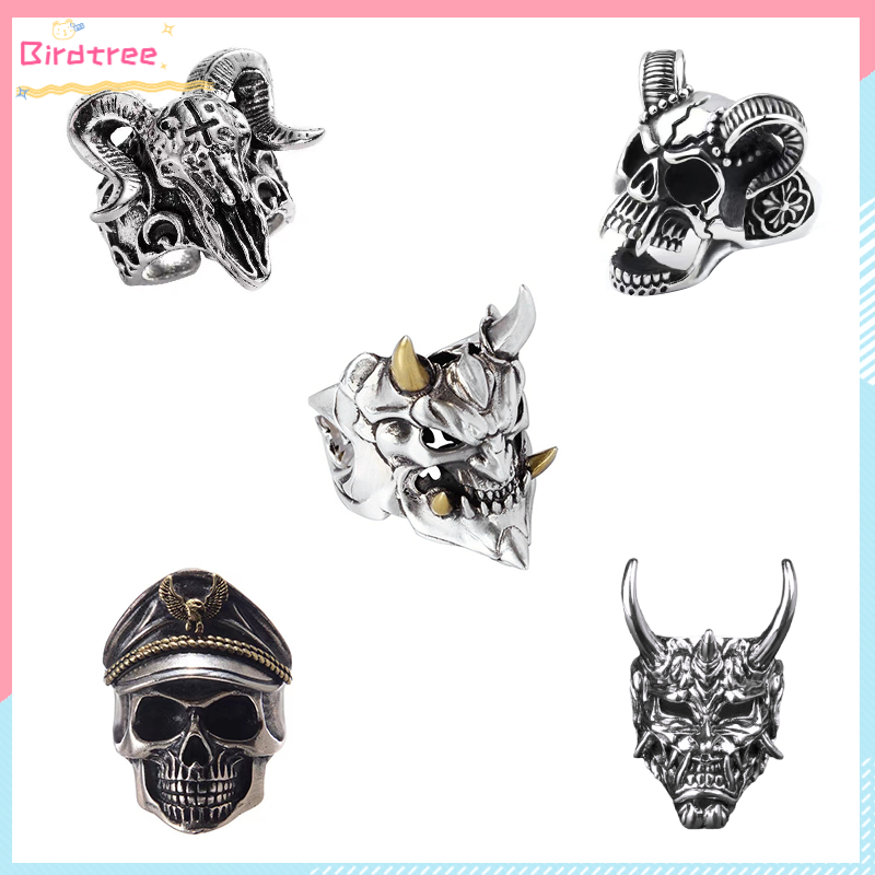 COD Cincin Tengkorak Antik Cincin Mode Unisex Cincin Kepala Domba Retro Retro Sederhana yang Diperso