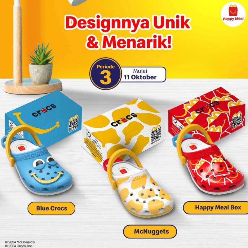 Mainan Happy Meal Mcd X Crocs Cute Gantungan Kunci Lucu Model Sandal sepatu putih happy meal smile
