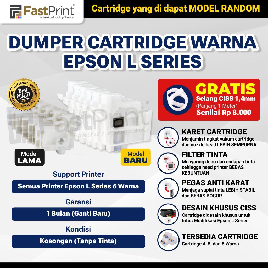 Dumper Cartridge CISS 6 Warna Epson L800 L850 L1800