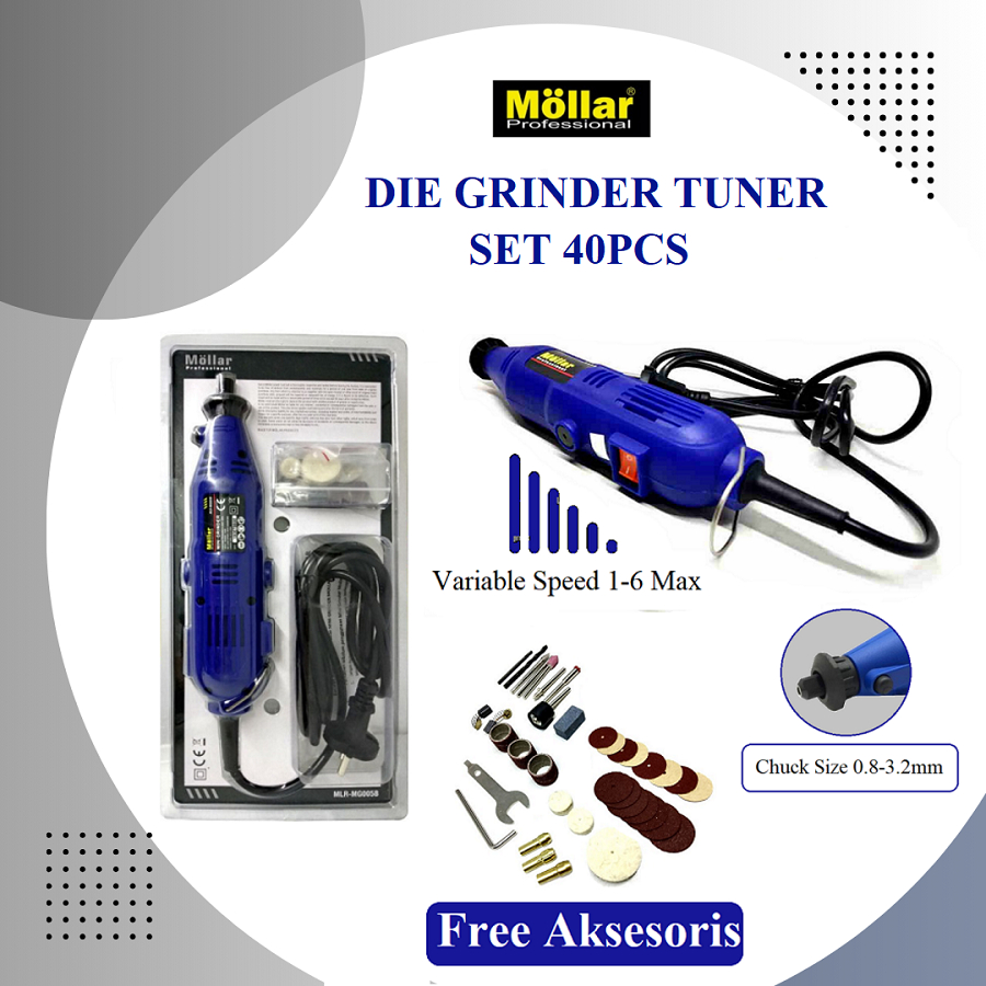 MOLLAR Mini Die Grinder Blister 40 Pc Mini Grinder Set Bor Tuner Turner Listrik Murah Porting Motor