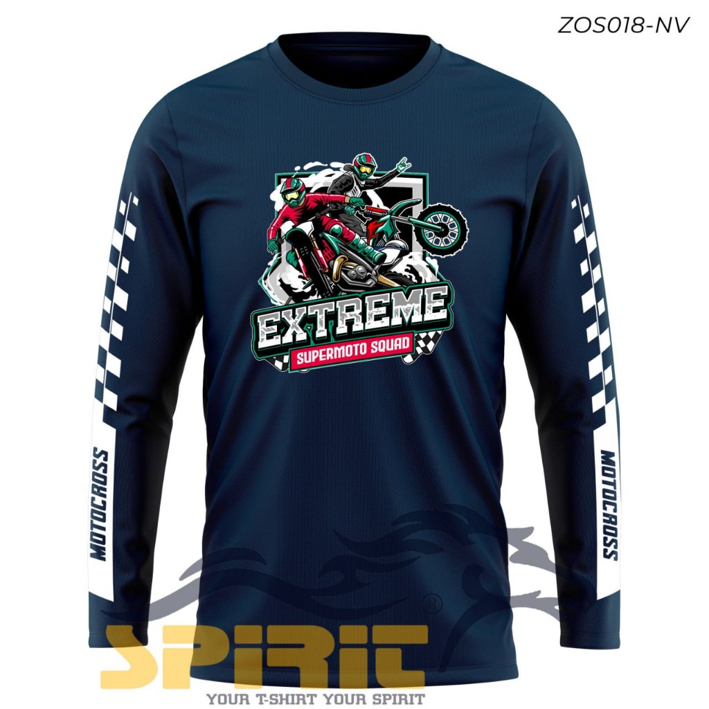 Kaos Motoocross Extreme Supermoto Squad Lengan Panjang Kaos Katun Conbet 24s Pria Wanita Jumbo
