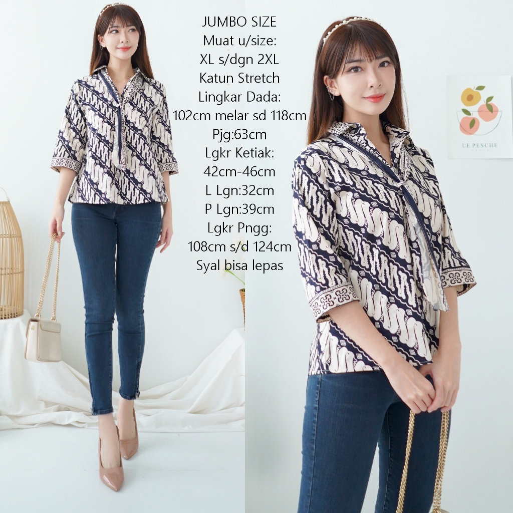DISKON ATASAN BATIK WANITA BLOUSE KERAH ADA SYAL TOP BATIK WANITA BAJU KERJA KEKINIAN KATUN STRECH