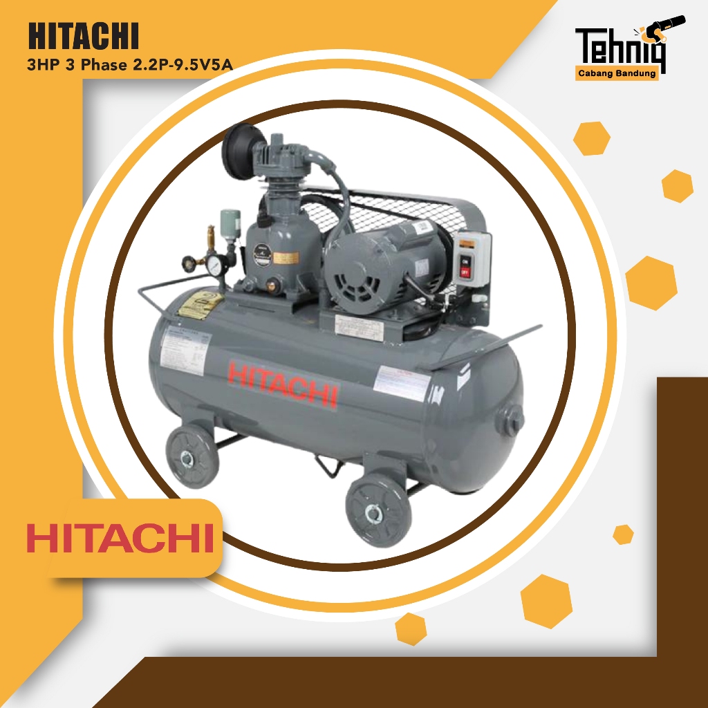 Hitachi Air Compressor 3HP 3 Phase 2.2P-9.5V5A / Kompresor Angin Hitachi 2.2P-9.5V5A