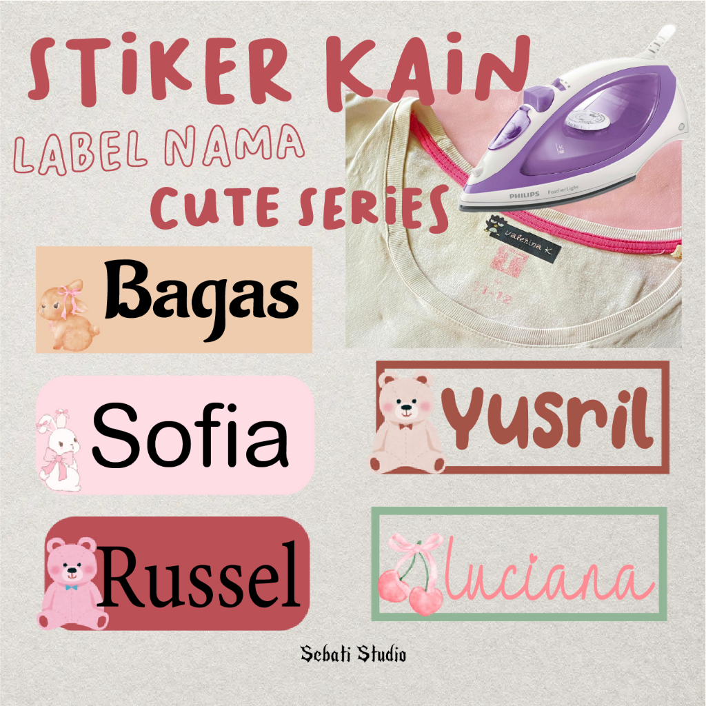 

(<1 Hari Jadi) Cute Series PART 1 Sablon Setrika Iron Stiker Label Nama DTF Custom FREE CUSTOM NAMA