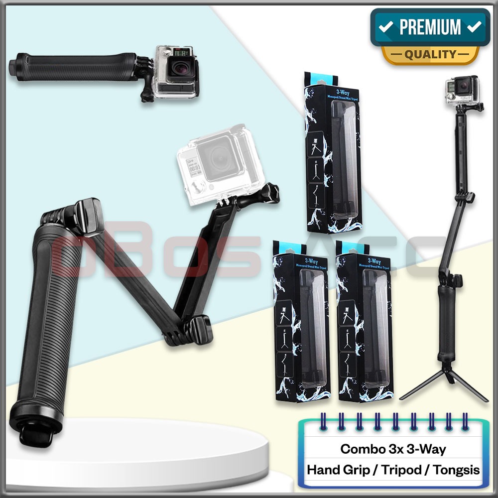Combo 3x 3-Way Grip Arm Tripod Tongsis For Action Cam Brica B-Pro5 GoPro Hero SJCAM Xiaomi Yi Eken C