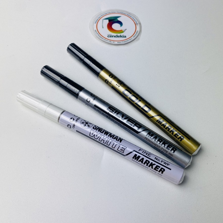 

Spidol Snowman Permanent FINE Emas Gold Putih White Silver - 12 Pcs