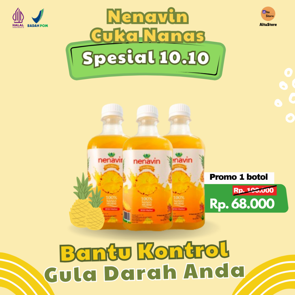 

Cuka Nanas Asli Original Organik / NENAVIN / Atasi Diabetes Ampuh / Asam Urat / 100% Nanas Utuh with Mother /HALAL / BPOM Bandung