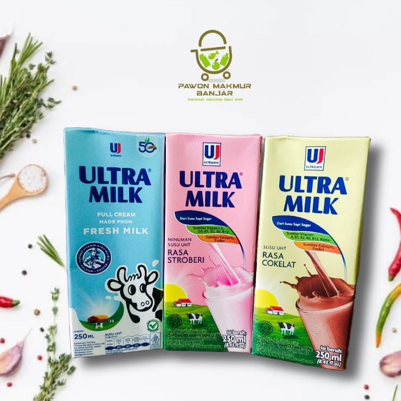 

SUSU ULTRA MILK KEMASAN 250 ML RASA COKELAT, STRAWBERRY, DAN FULL CREAM