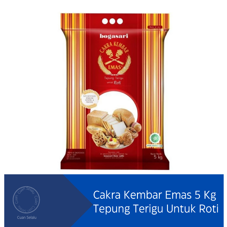 

Tepung Terigu Cakra Kembar Emas 5 Kg Untuk Roti