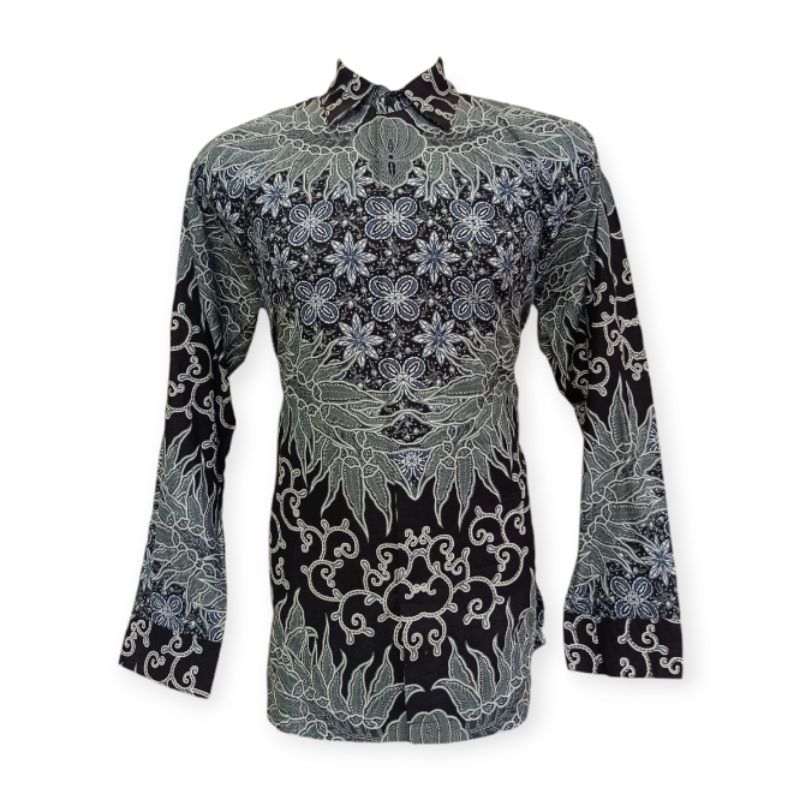 KEMEJA BATIK KHALIFAH HITAM ABU BAHAN KATUN PREMIUM 40S