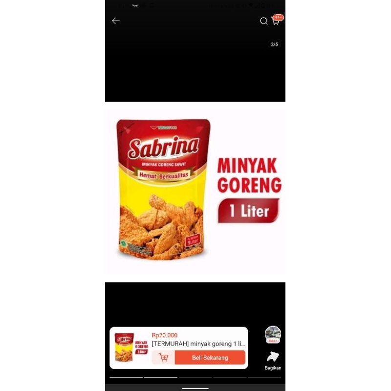 

minyak goreng sabrina 1liter & 2liter