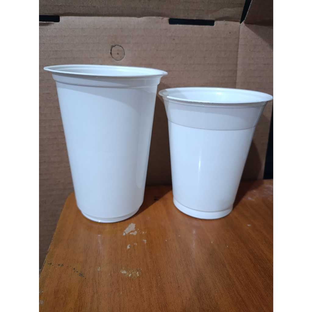 Gelas Plastik PP 12oz 14oz 8gr Warna Putih Susu SA Isi 50pcs