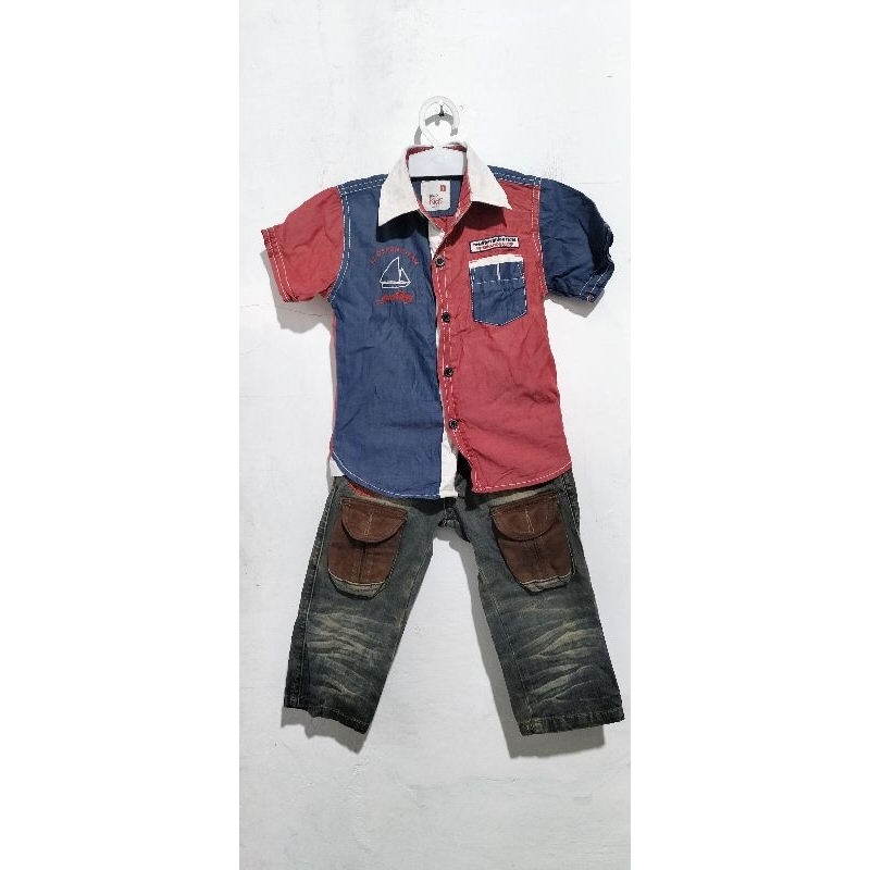 Setelan Anak laki laki Kemeja Ezio Celana Jeans Pipeline Keren