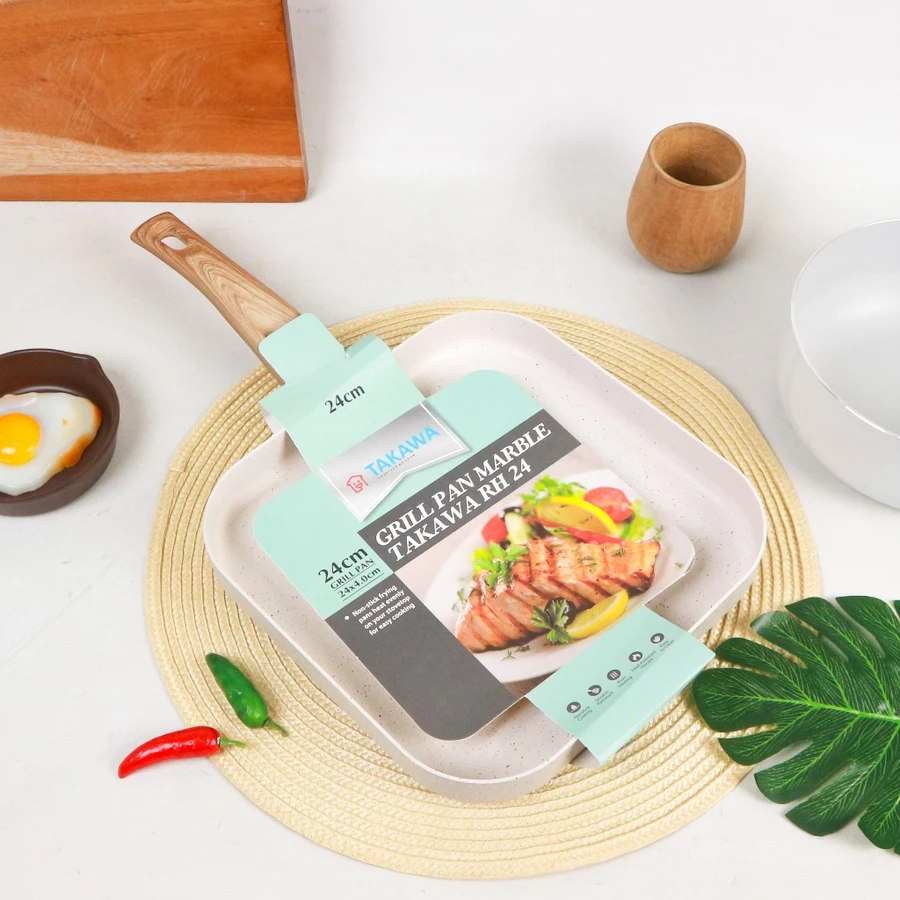 Grill Pan Marble 26cm Takawa /Panggangan Marble Anti Lengket/Grill Pan Induksi Anti Lengket Murah