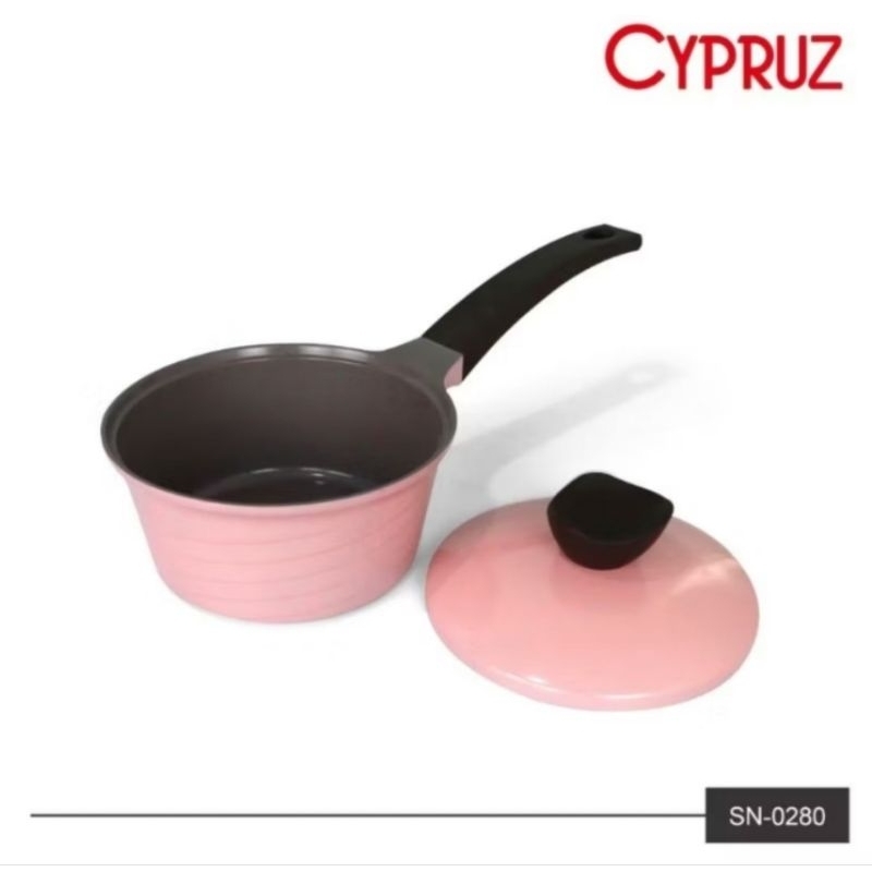 Panci Susu Cypruz Sauce Pan 18cm + Tutup Pink Ceramic Diecast Series