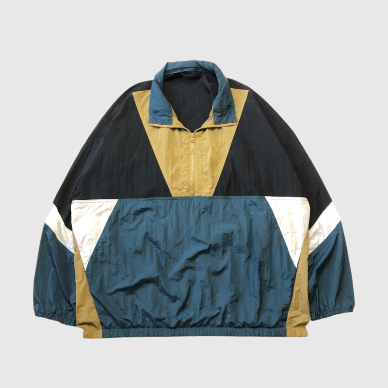 GU Half Zip-Up Nylon Cagoule Blouson Packable Hoodie Jacket Colorblock