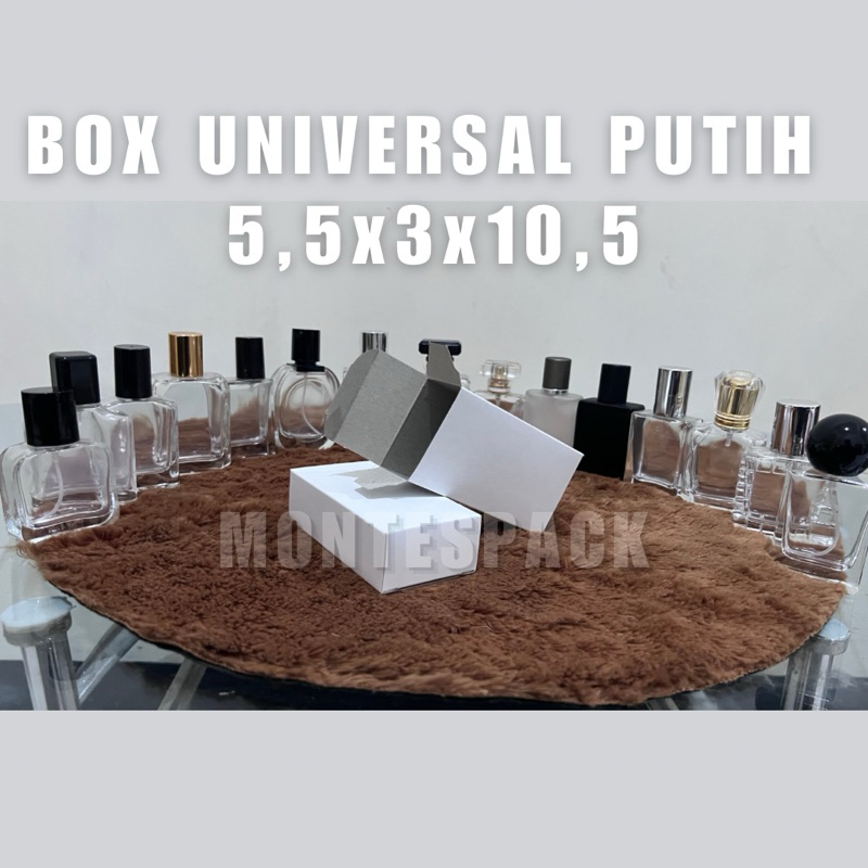 

Box Universal 5,5x3x10 cm PUTIH | Box Reguler Universal untuk botol pipih 30ml 50ml