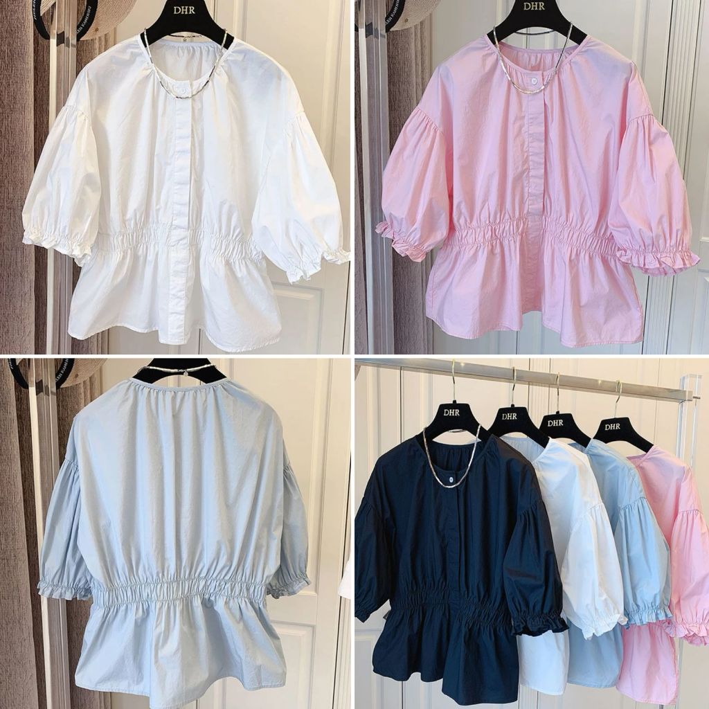 Uxuclo Alya Ruffle Shirt Katun Poplin Kemeja Wanita Lengan Karet/Blouse Kemeja Wanita Kekinian