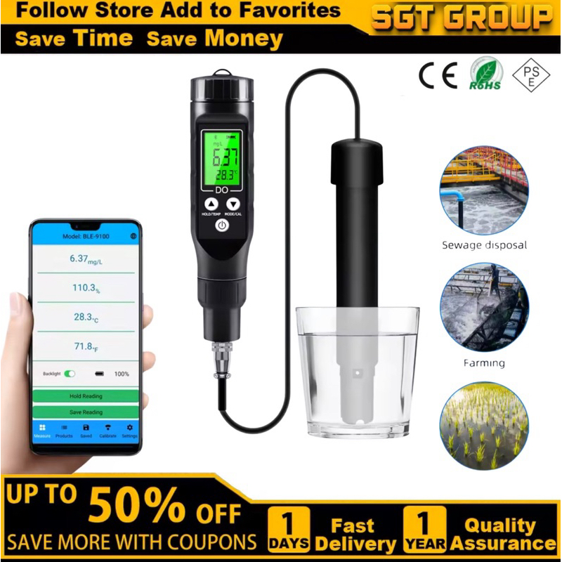 Dissolved Oxygen Tester DO9100 DO Meter Oksigen Water Analyzer Air Disolved Quality O2 DO-9100 Larut