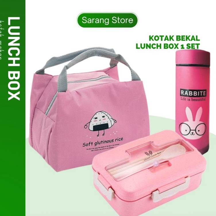 Terbaru Lunch Box Kotak Tempat Bekal Makan Anak Sekolah TK SD Aesthetic Anti Tumpah Set Tas Botol Mi