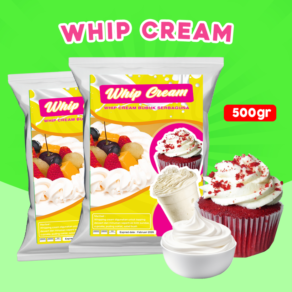

WHIP CREAM TOPPING PREMIUM 500g / BUBUK WHIP CREAM 500g / WHIPPED CREAM POWDER / WHIPPING CREAM