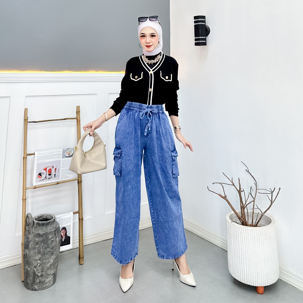 Celana Jeans Cargo Wanita Celana Panjang Celana Jeans