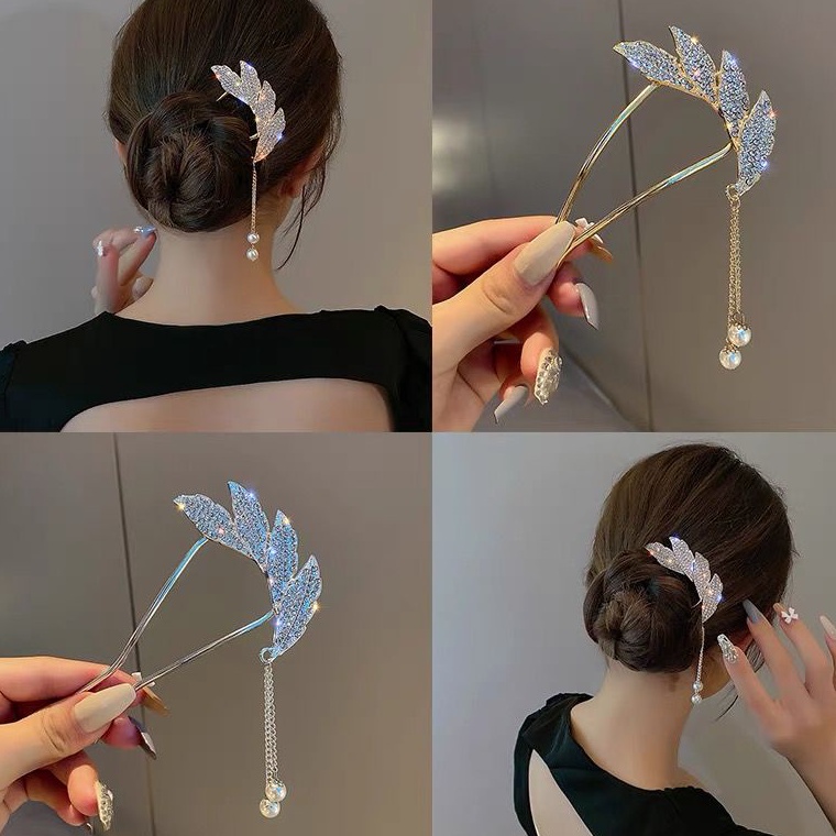 Kualitas Puas Sirkam rambut sanggul wanita elegan premium full kristal zirkon bahan metal motif kore