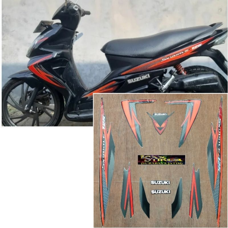 Striping Original Suzuki Skywave 125 Hitam Lis merah tahun 2008 2009