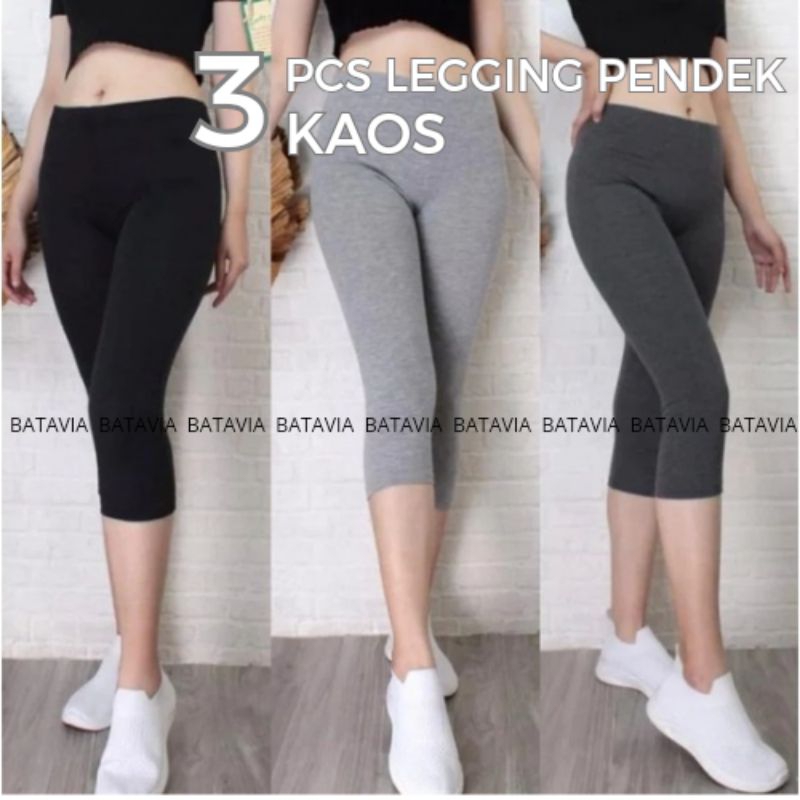 SPESIAL ISI 3 PC Legging Pendek Wanita 7/8 Bahan Kaos Rayon Soft