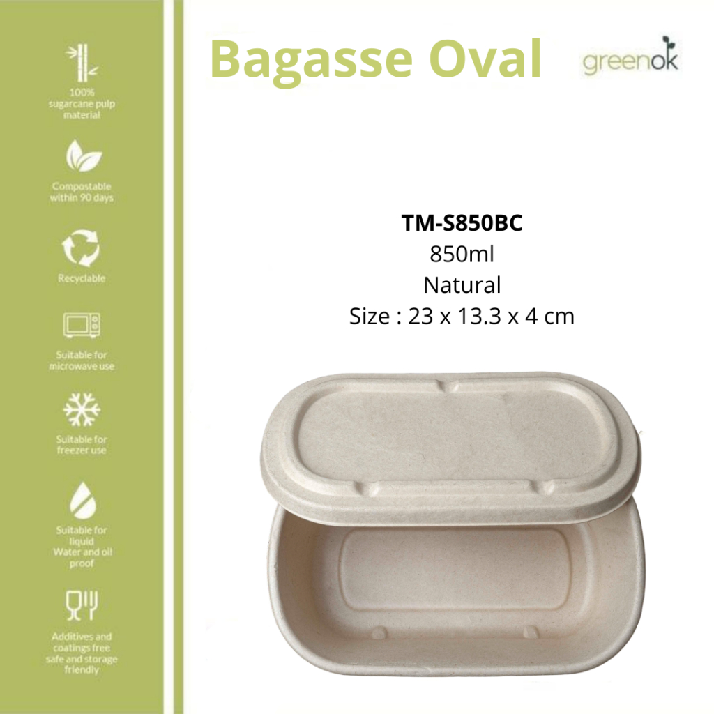 Bagasse Oval 850 ml/Bagasse Food/Bagasse Lunch Box/Bagasse isi 50 pcs