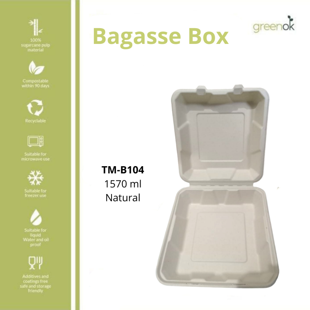 Lunch Box Bagasse 1570ml Natural - Bagasse Box, FoodBox