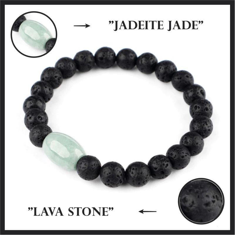 Gelang Pria Wanita Batu Giok Burma Kombinasi Lava Meteor Garansi Asli