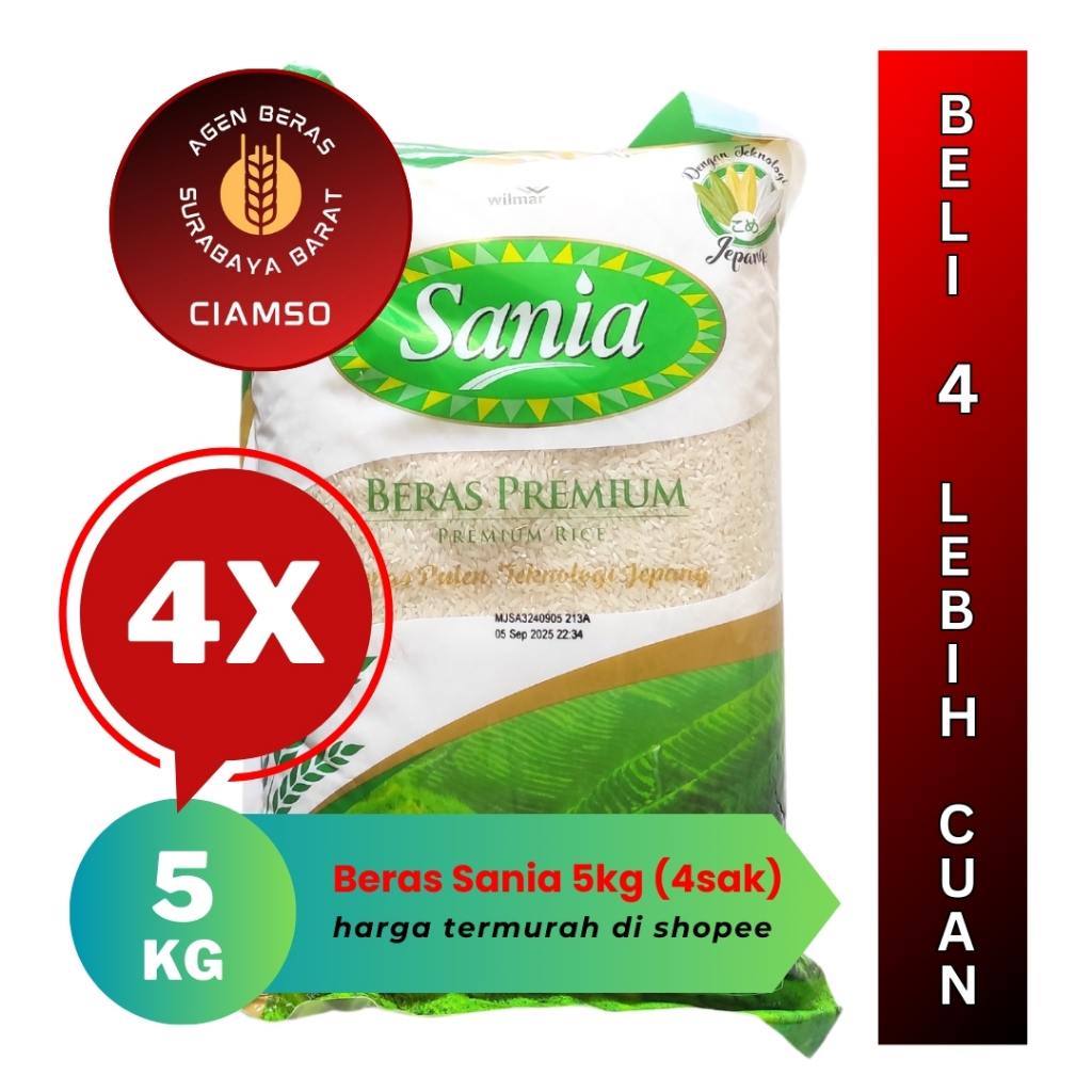 

Beras Premium Sania 5kg Isi 4 sak (Family Pack)