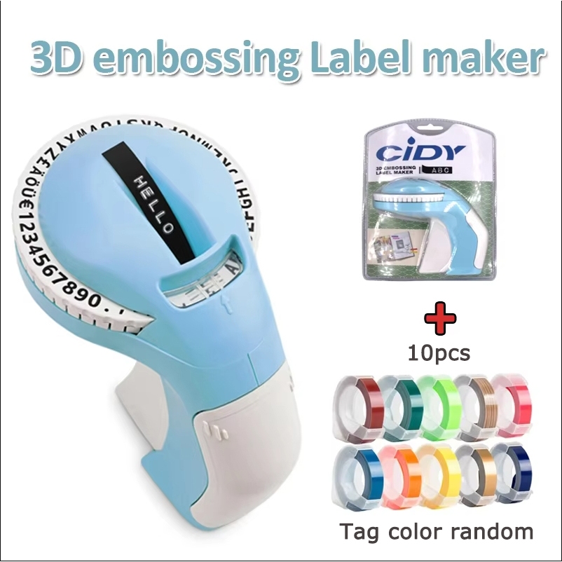 

12965 Manual Labeller with 10 labels Hand Typewriter 3D Embossing Labeling Machine with Label Sticker Similar as Dymo 1610 E101