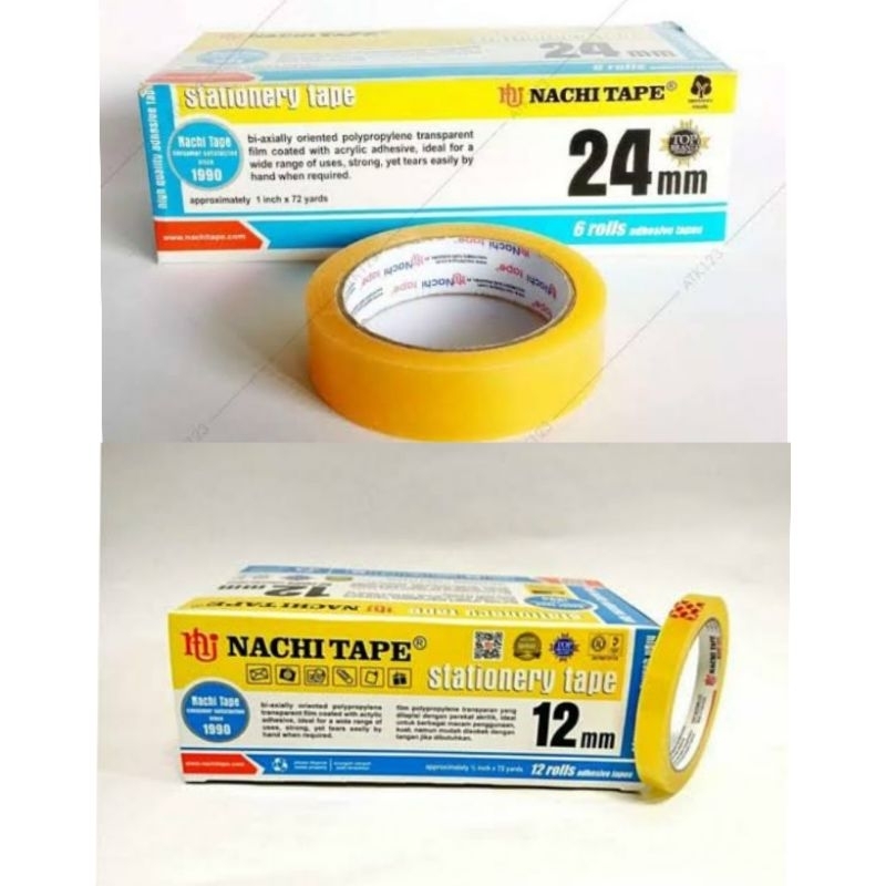 

isolasi selotip tape besar bening Nachi 1/2 inch x 72 yard (12mm) dan 1 inch x 72 yard (24mm)