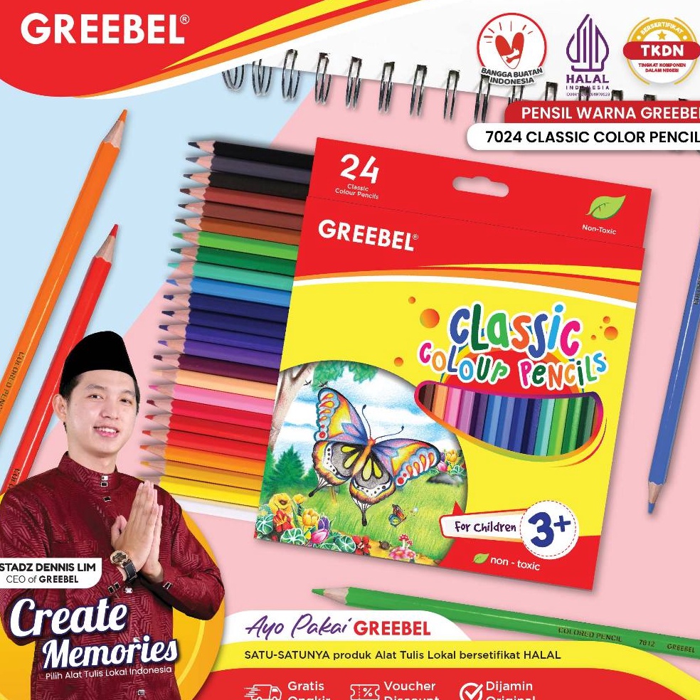 

KODE P37K GREEBEL Pensil Warna 24 Warna Panjang 724 Classic Color Pencils Greebel 24