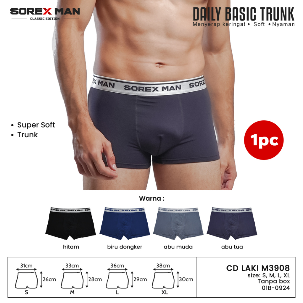 (1 PC) Sorex Man Boxer Pria Super Soft Daily Basic Trunk Celana Dalam CD 3908