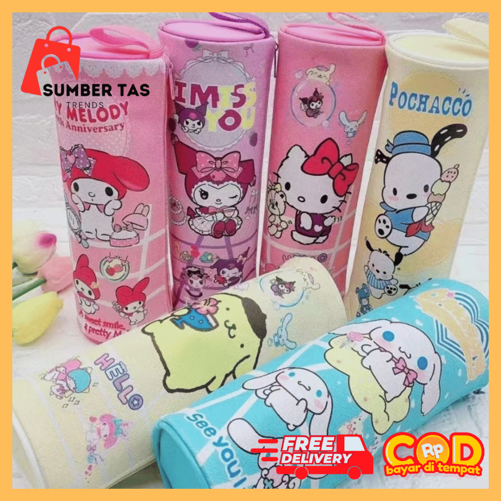 

Tempat pensil SANRIO bentuk BULAT tempatpencil anak sekolah TK SD SMP pencilcase softcase RANDOM