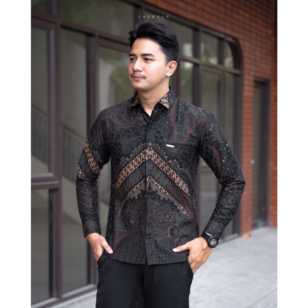 Laskala Batik Premium Sandro Kemeja Batik Pria Slimfit Lengan Panjang