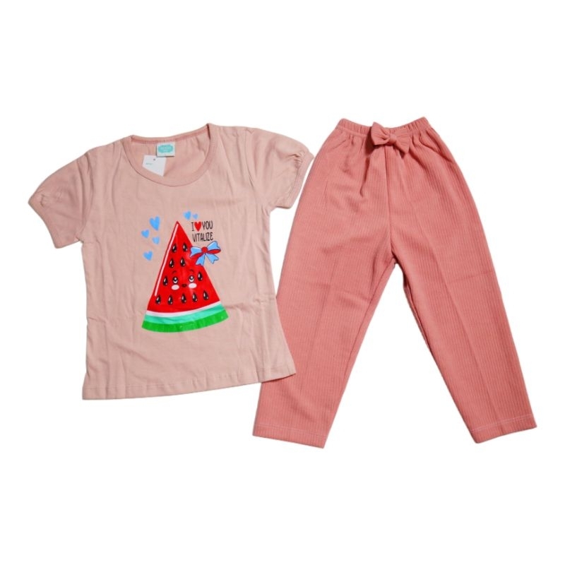 SETELAN ANAK CEWEK KAOS CELANA PANJANG MOTIF SEMANGKA