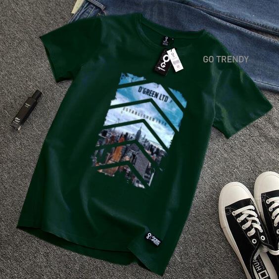 D'Green Baju Kaos Model Baru Pria Kasual Cotton 30s Hijau Tua