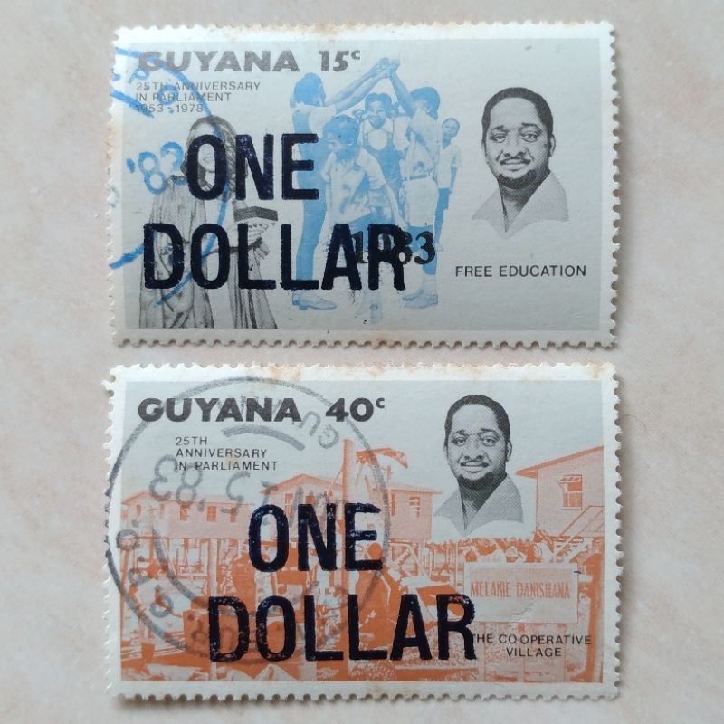 

Prangko Perangko Kuno Guyana 1983 Overprinted One D0llar - YN1886