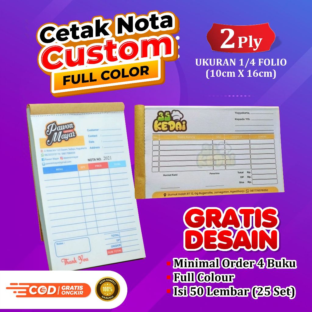 

PROMO Cetak Nota Custom Murah 2 ply Ukuran Sedang 1/4 Folio