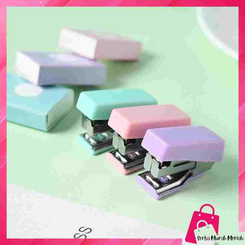 

SMM-Mini Stapler Set Macaron Color Staples Mini Ukuran Kecil Unik Kemasan Box Lucu Free Isi Warna Pastel Perlengkapan Kantor