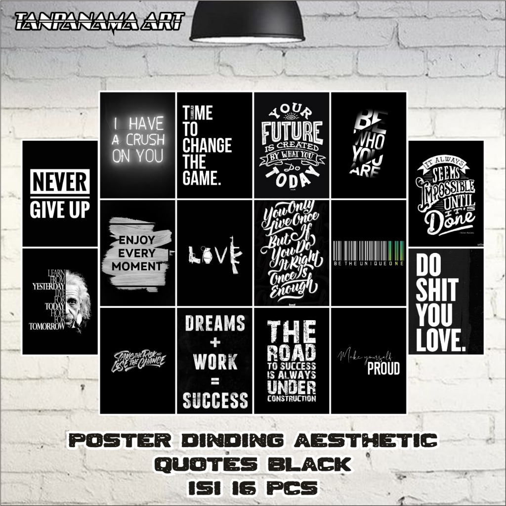 Isi 16pcs Poster Quotes Black Aesthetic Hiasan Dinding Aesthetic Dekorasi Kamar Cowok Wall Art