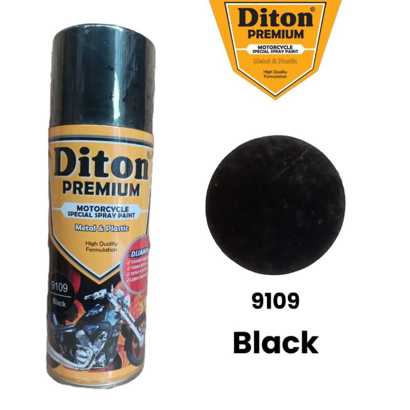 Cat spray pilok Diton Premium BLACK 9109 400CC Hitam Hitam Glossy Hitam Polos diton premium 400cc Ta