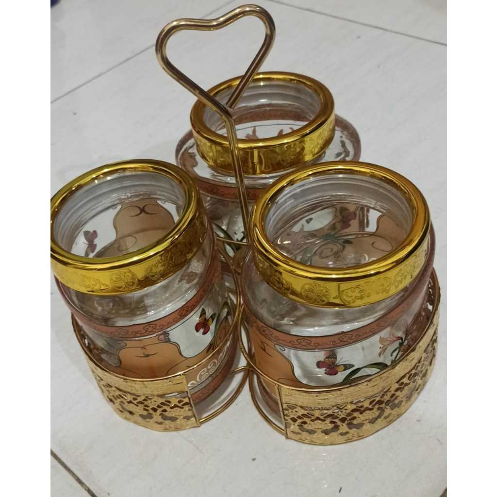 toples kaca keranjang set merk NAKAMI collection - canister with basket & roller 9 pcs seri peony be