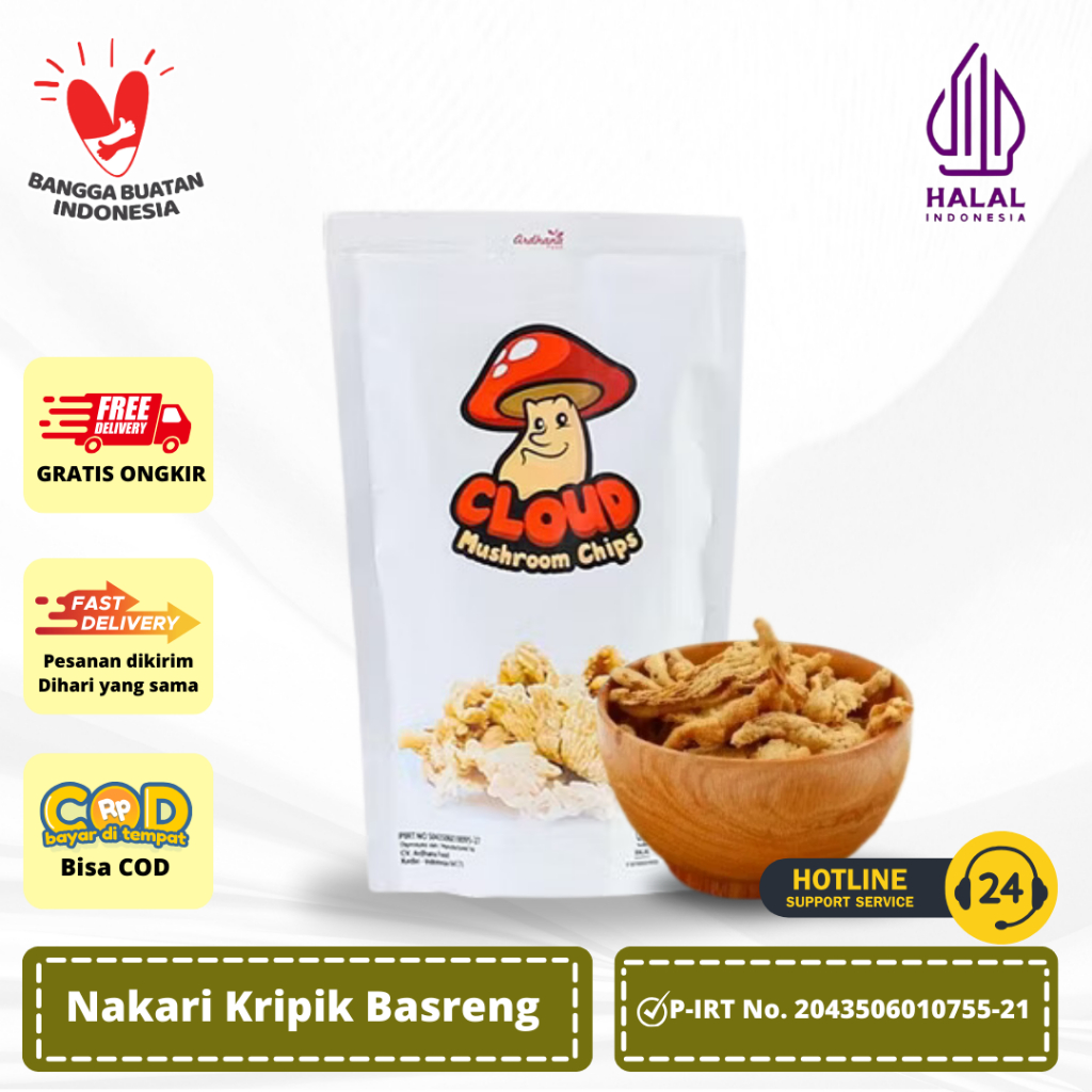 

Cloud Mushroom Chips 75gr, Keripik Jamur No MSG Tanpa Pengawet Crispy Kripik Jamur