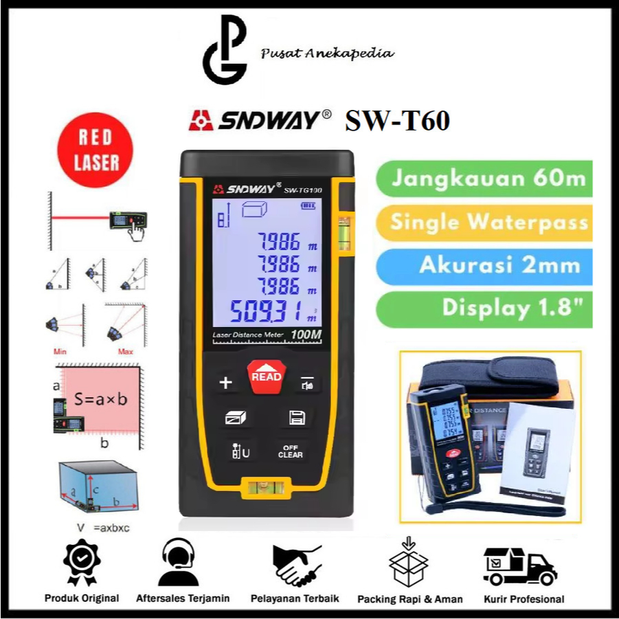 SNDWAY SW-T60 Meteran Laser Digital Distance 60 Meter - Alat Pengukur SNDWAY SW-T60