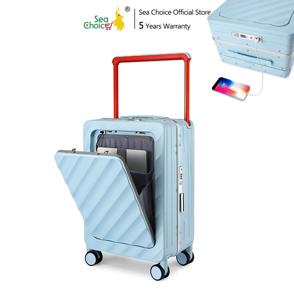 SEA CHOICE 20 inch Kabin Koper, Saku Laptop Depan dengan port Pengisian USB, Hardshell PC Aluminium